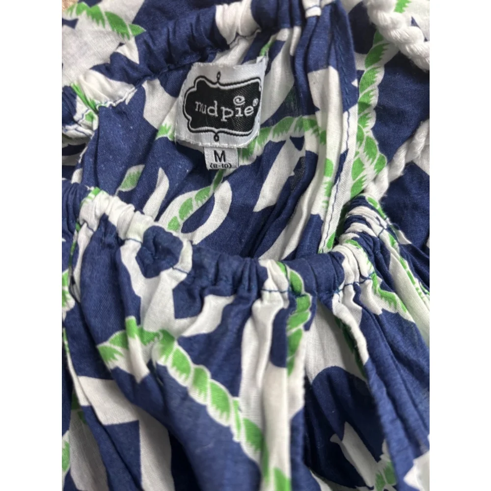 Girl’s Mudpie Dress/ coverup, M (8-10) nautical anchor, Navy white and Green